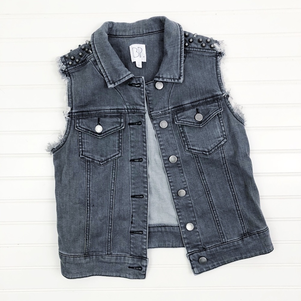 Grey Studded Denim Vest